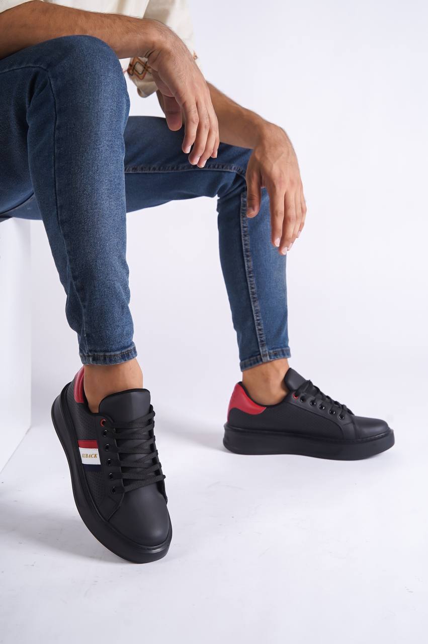 KB-036 Lace-up Charcoal Red Men's Casual Shoes Sneakers - STREETMODE™