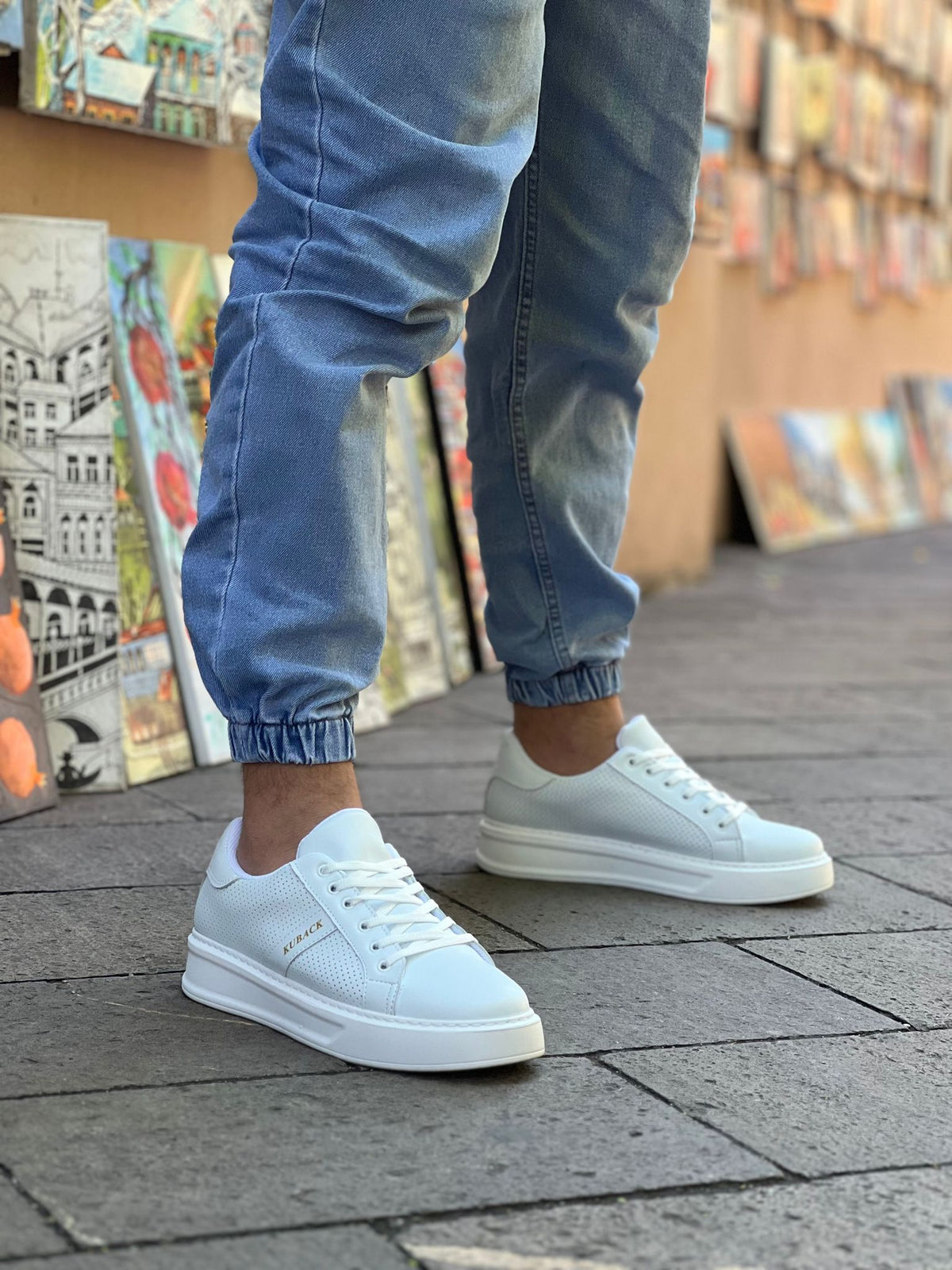 KB-036 Lace-Up White Casual Men's Sneakers Shoes - STREETMODE™