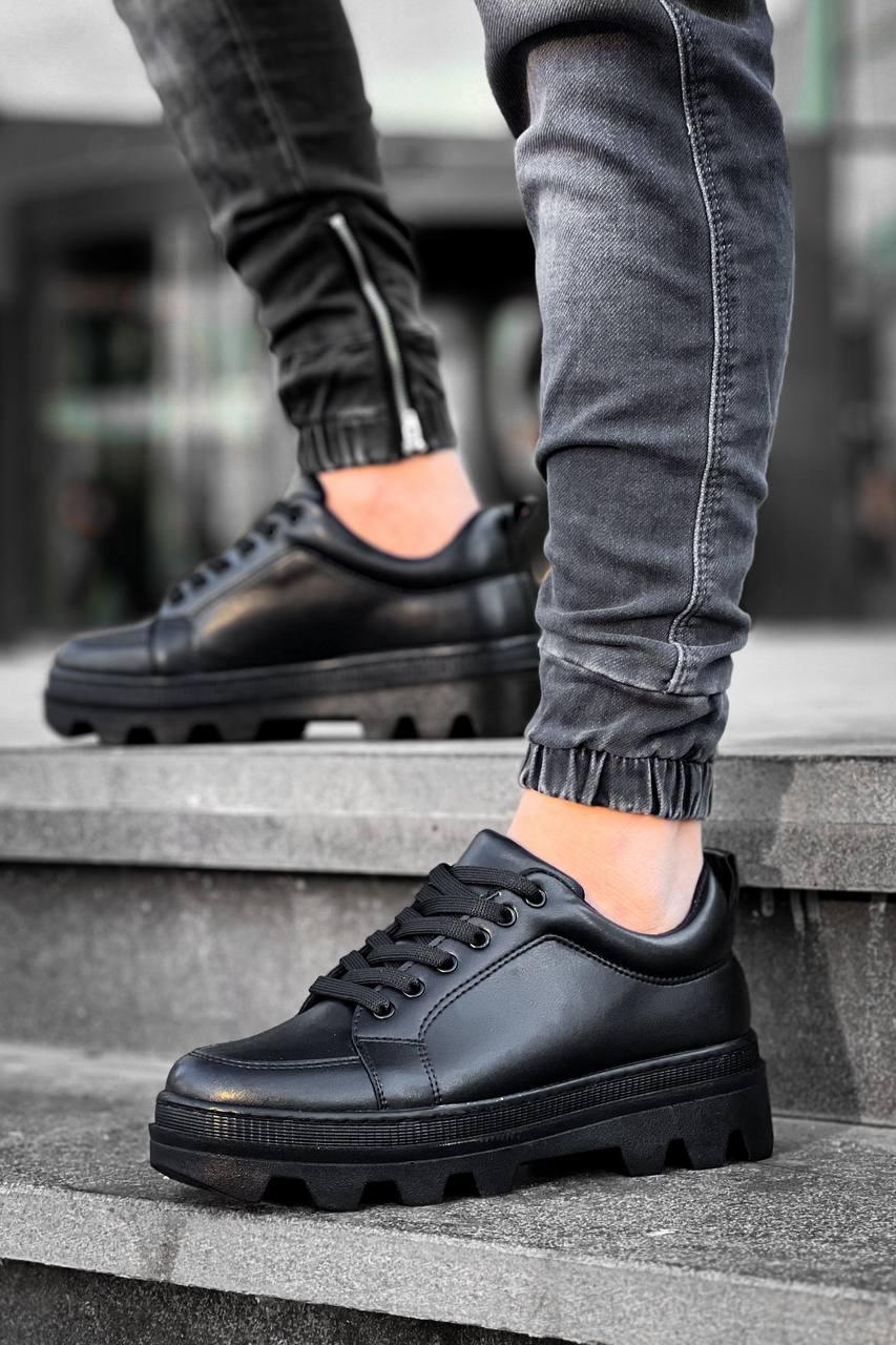 KB-056 Black Skin Black High Sole Casual Sneakers - STREETMODE™