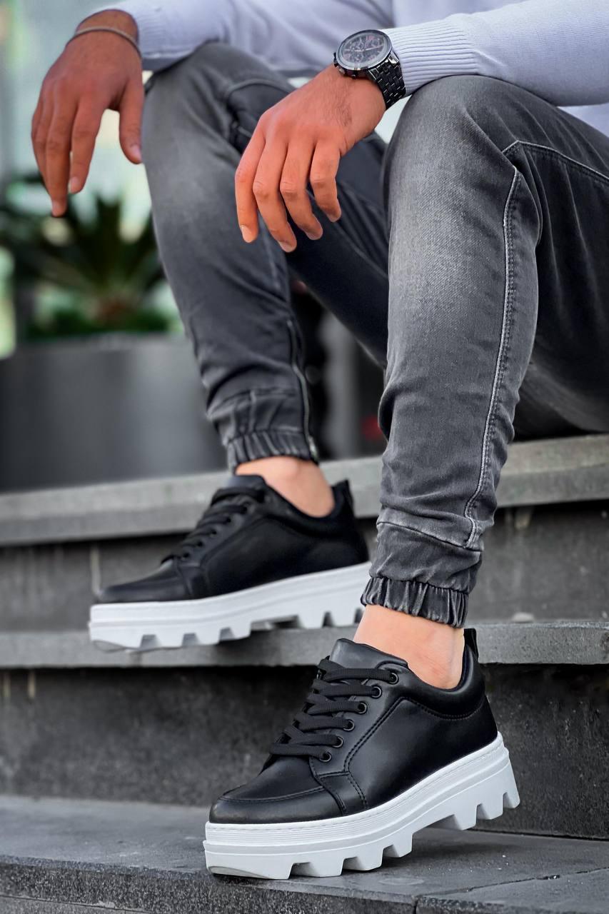 KB-056 Black Skin White High Sole Casual Sneakers - STREETMODE™