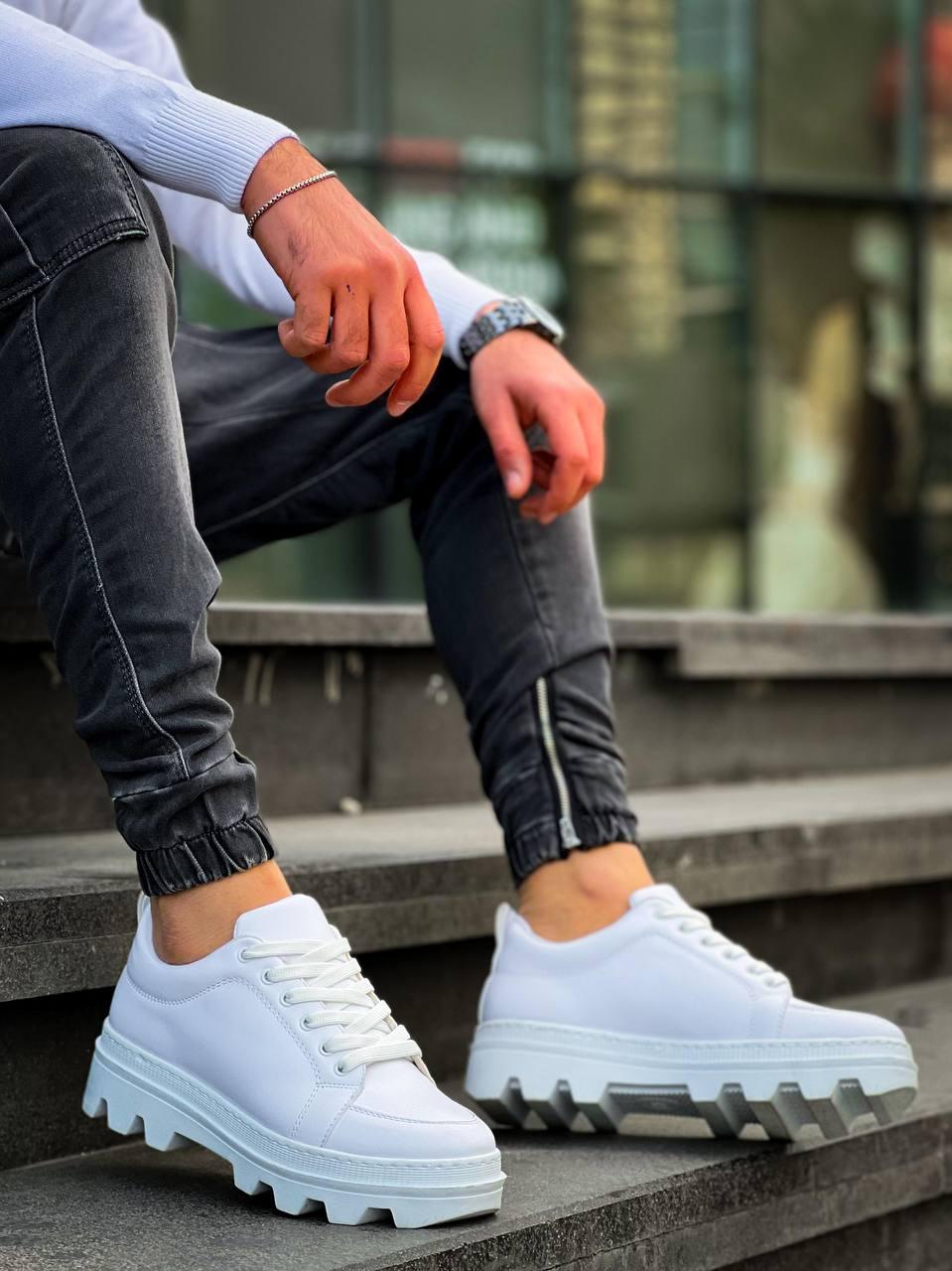 KB-056 White Skin White High Sole Casual Sneakers - STREETMODE™