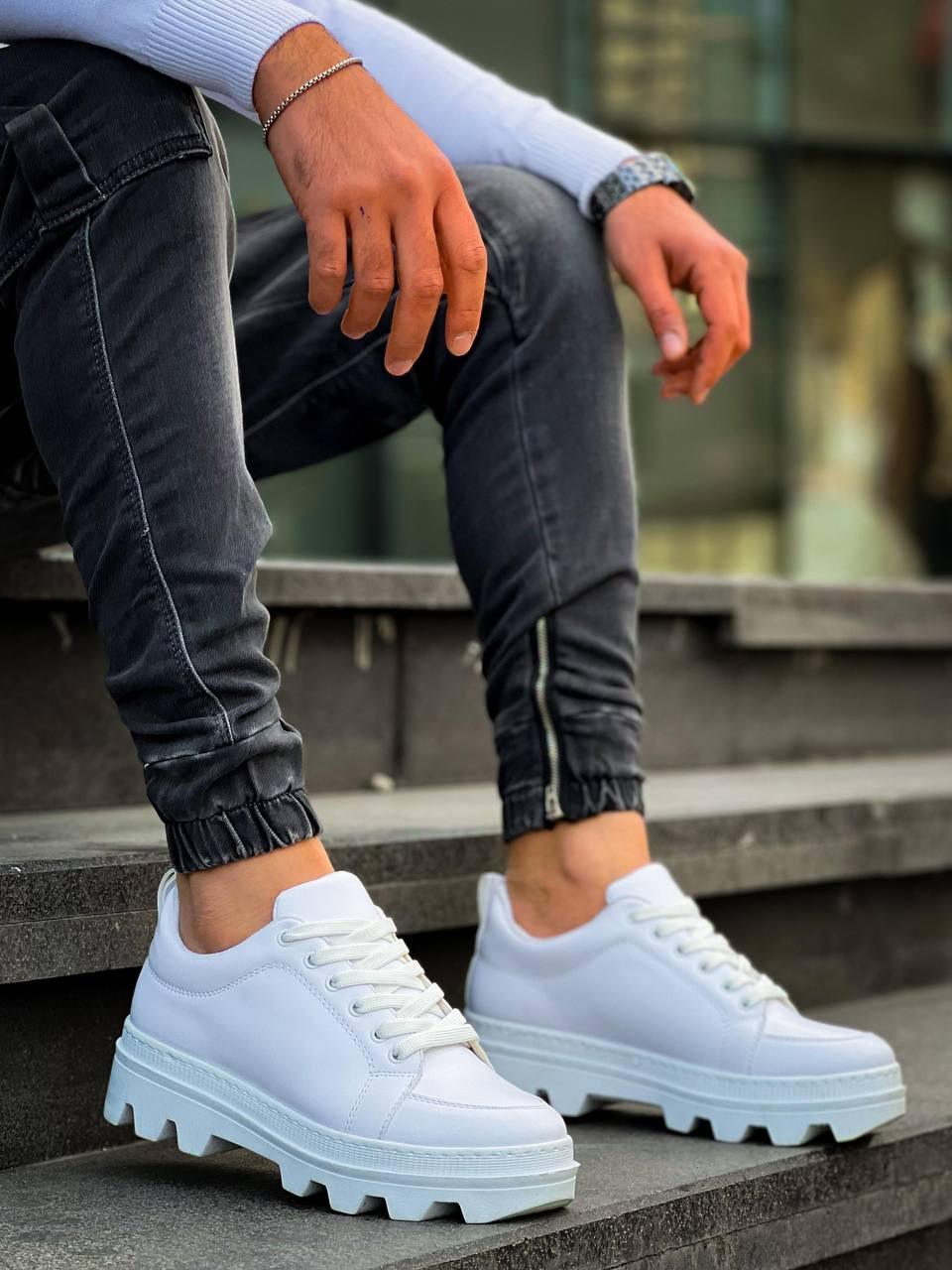 KB-056 White Skin White High Sole Casual Sneakers - STREETMODE™