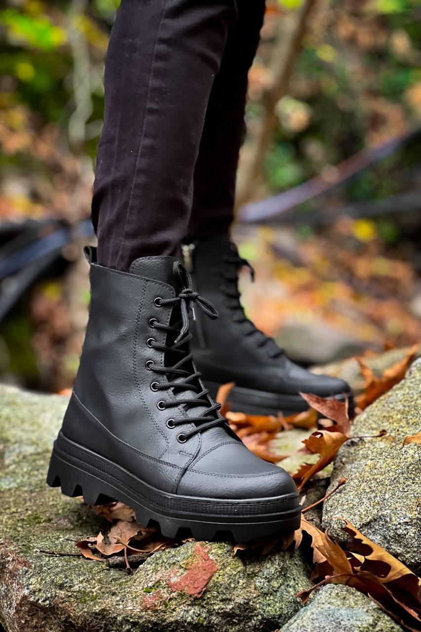 KB-0993 Men's Black Skin Black High Sole Combat Boots - STREETMODE™