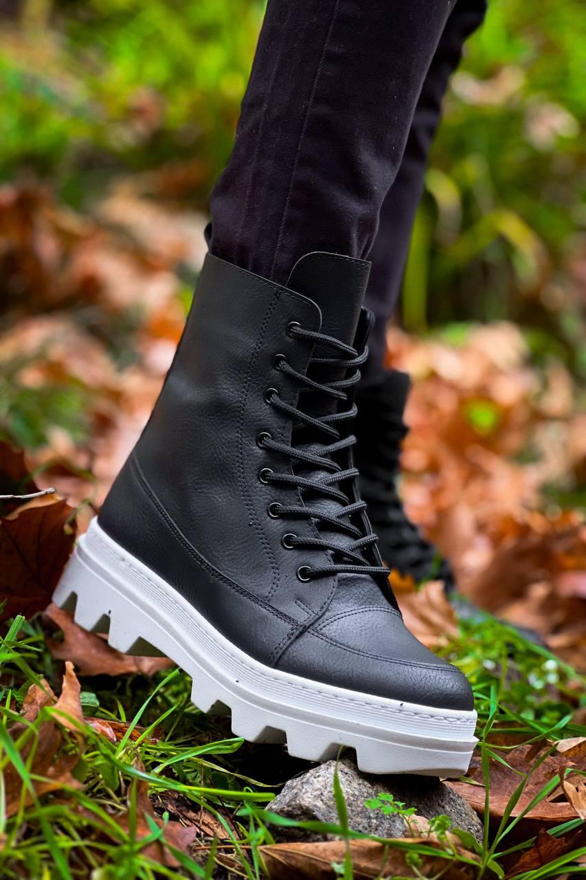 KB-0993 Men's Black Skin White High Sole Combat Boots - STREETMODE™