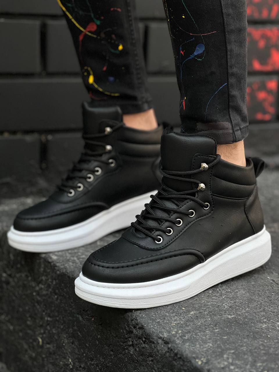 KB-0994 Black Leather High Sole Men's Ankle Boots - STREETMODE™