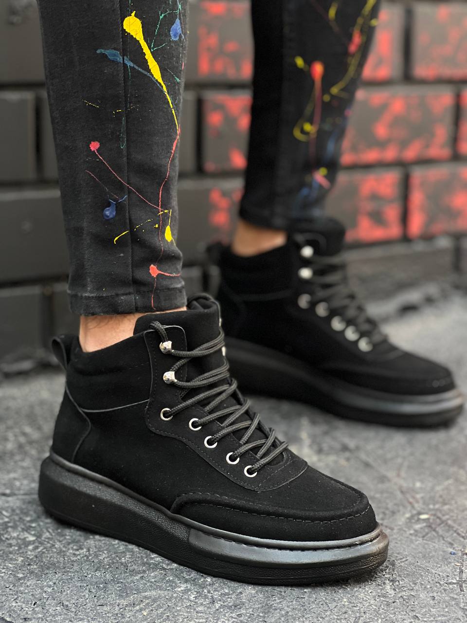 KB-0994 Black Suede Black High Sole Men's Ankle Boots - STREETMODE™