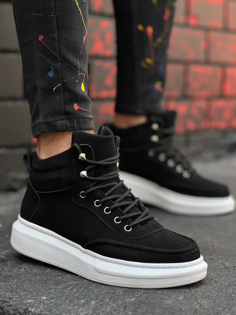 KB-0994 Black Suede High Sole Men's Ankle Boots - STREETMODE™