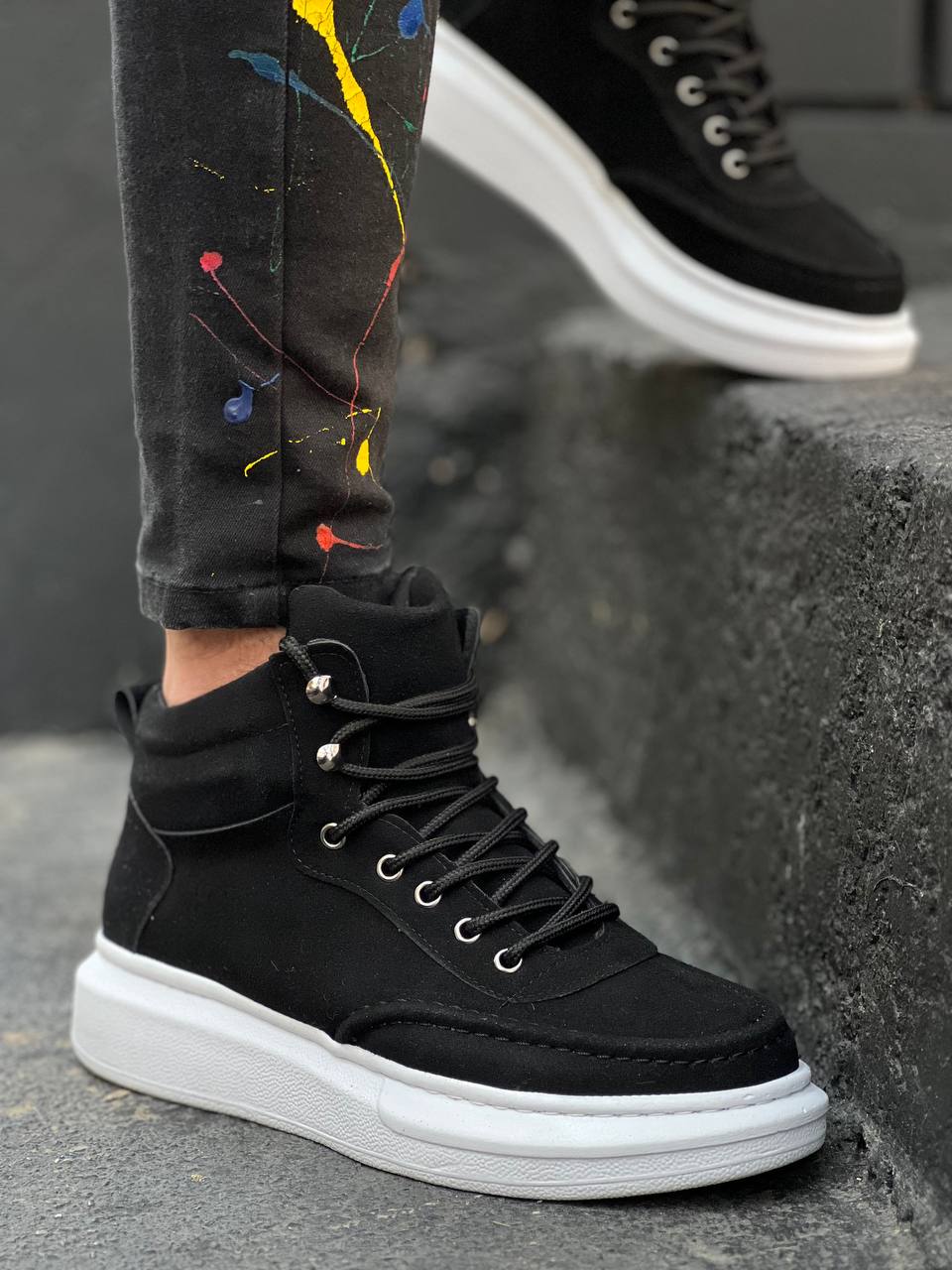 KB-0994 Black Suede High Sole Men's Ankle Boots - STREETMODE™