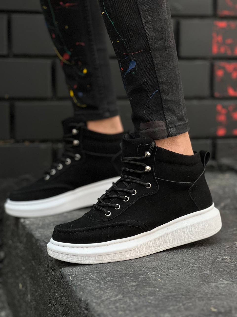 KB-0994 Black Suede High Sole Men's Ankle Boots - STREETMODE™