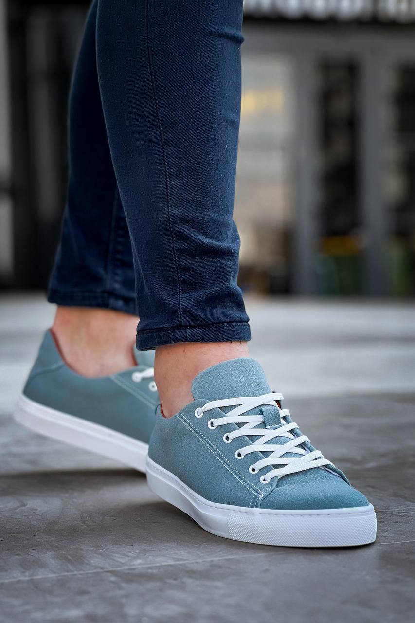 KB-122 Baby Blue Suede High Sole Laced Casual Men's Shoes - STREETMODE™