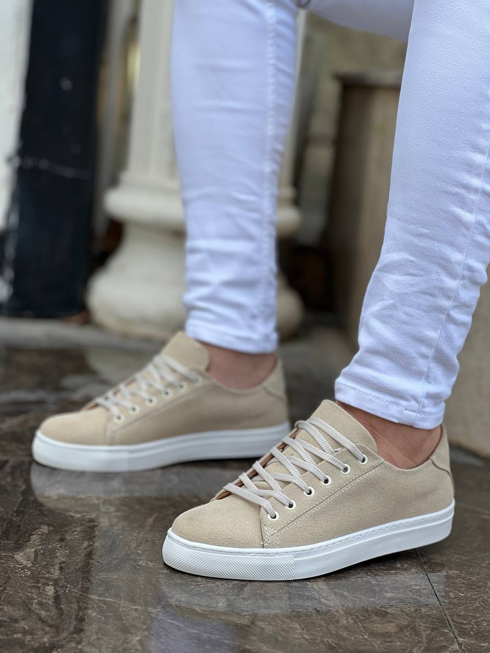 KB-122 Beige Suede High Sole Laced Casual Men's Shoes - STREETMODE™
