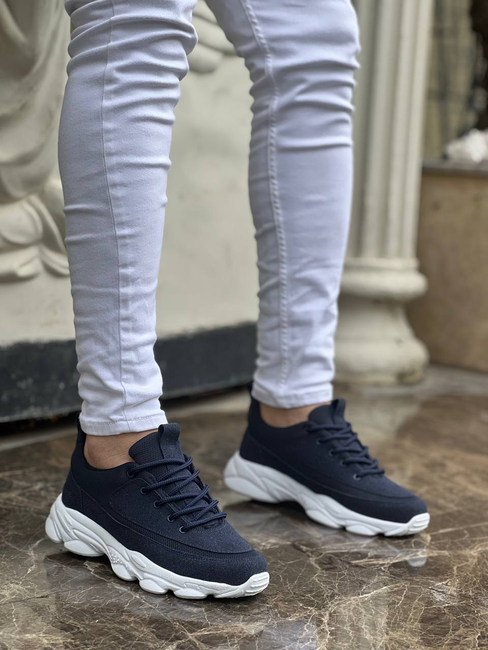 KB-707 Navy Blue Suede High Sole Laced Casual Men's Shoes - STREETMODE™