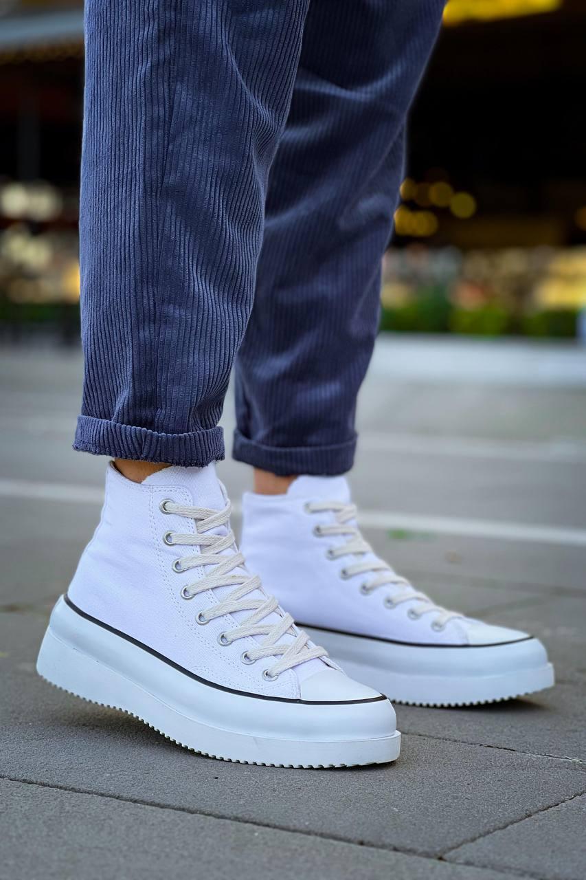 KB-CX-3 Men's Long White Linen White High Sole Sneakers - STREETMODE™