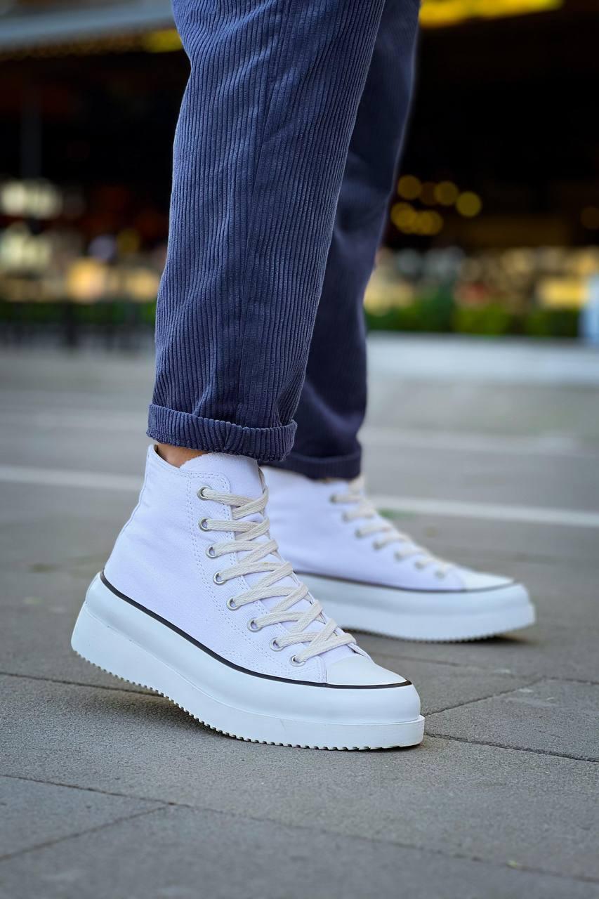 KB-CX-3 Men's Long White Linen White High Sole Sneakers - STREETMODE™