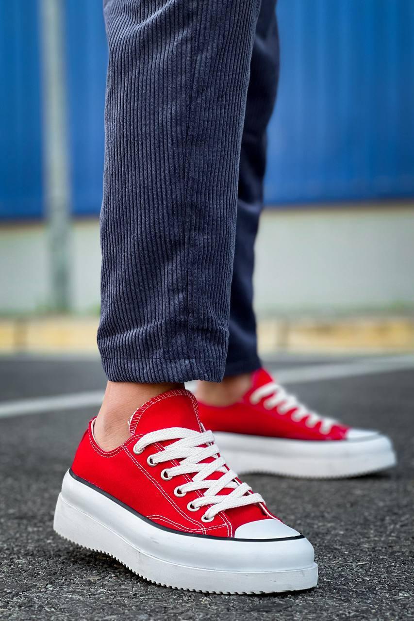 KB-CX-3 Men's Short Red Linen White High Sole Sneakers - STREETMODE™