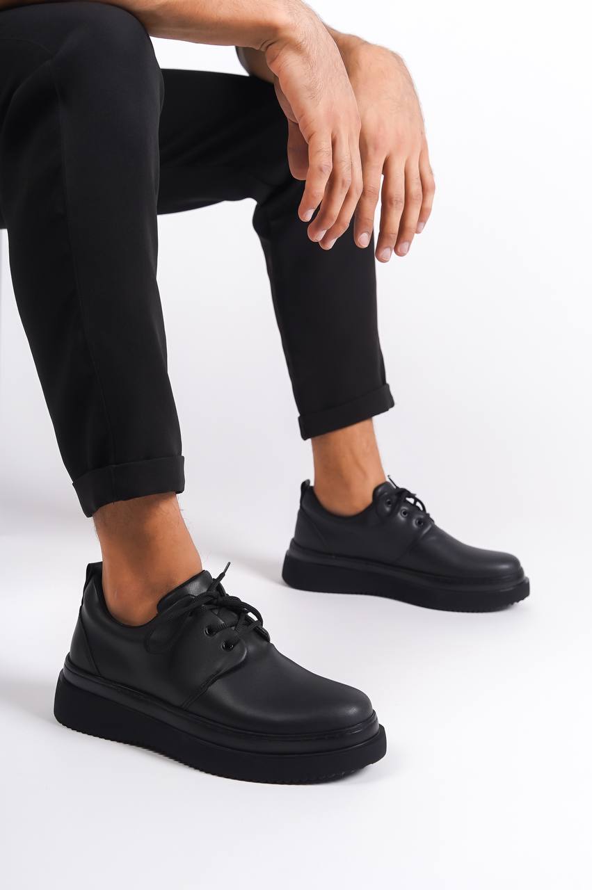 KB-X3 Black Skin Black Sole Laced Casual Men's Shoes - STREETMODE™