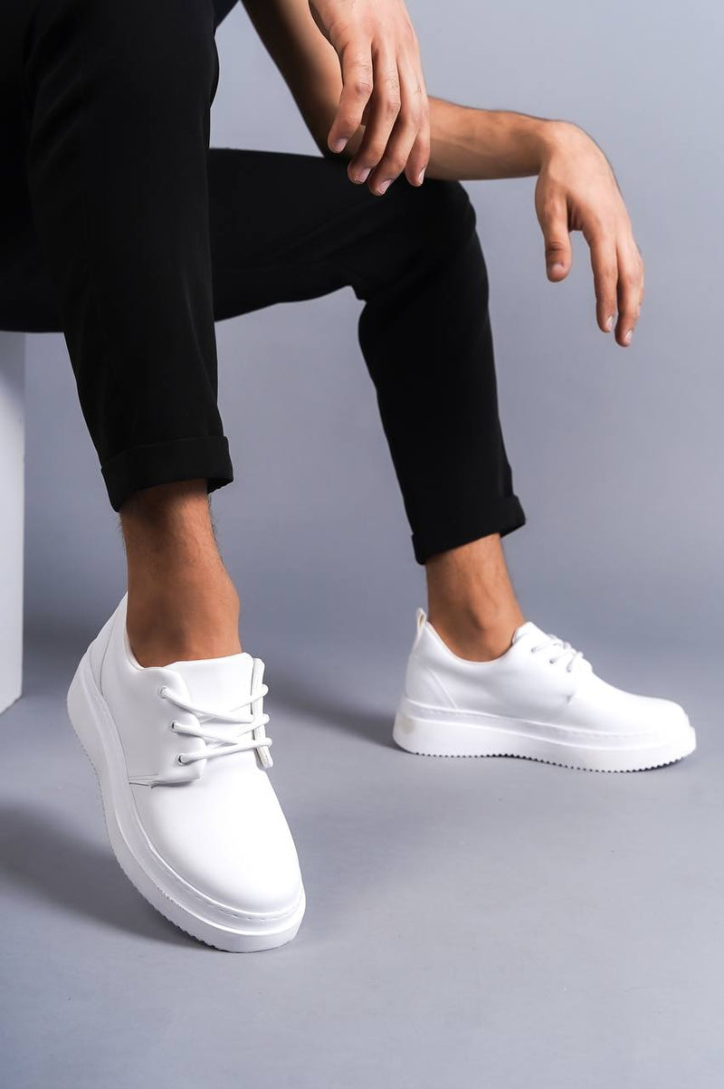 KB-X3 White Leather Laced Casual Men's Shoes - STREETMODE™