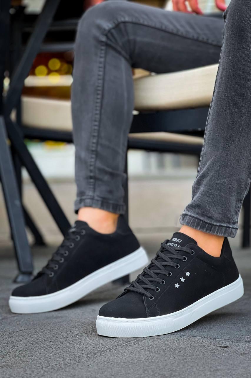 KB-X7 Black Suede High White Sole Lace-Up Casual Men's Shoes - STREETMODE™