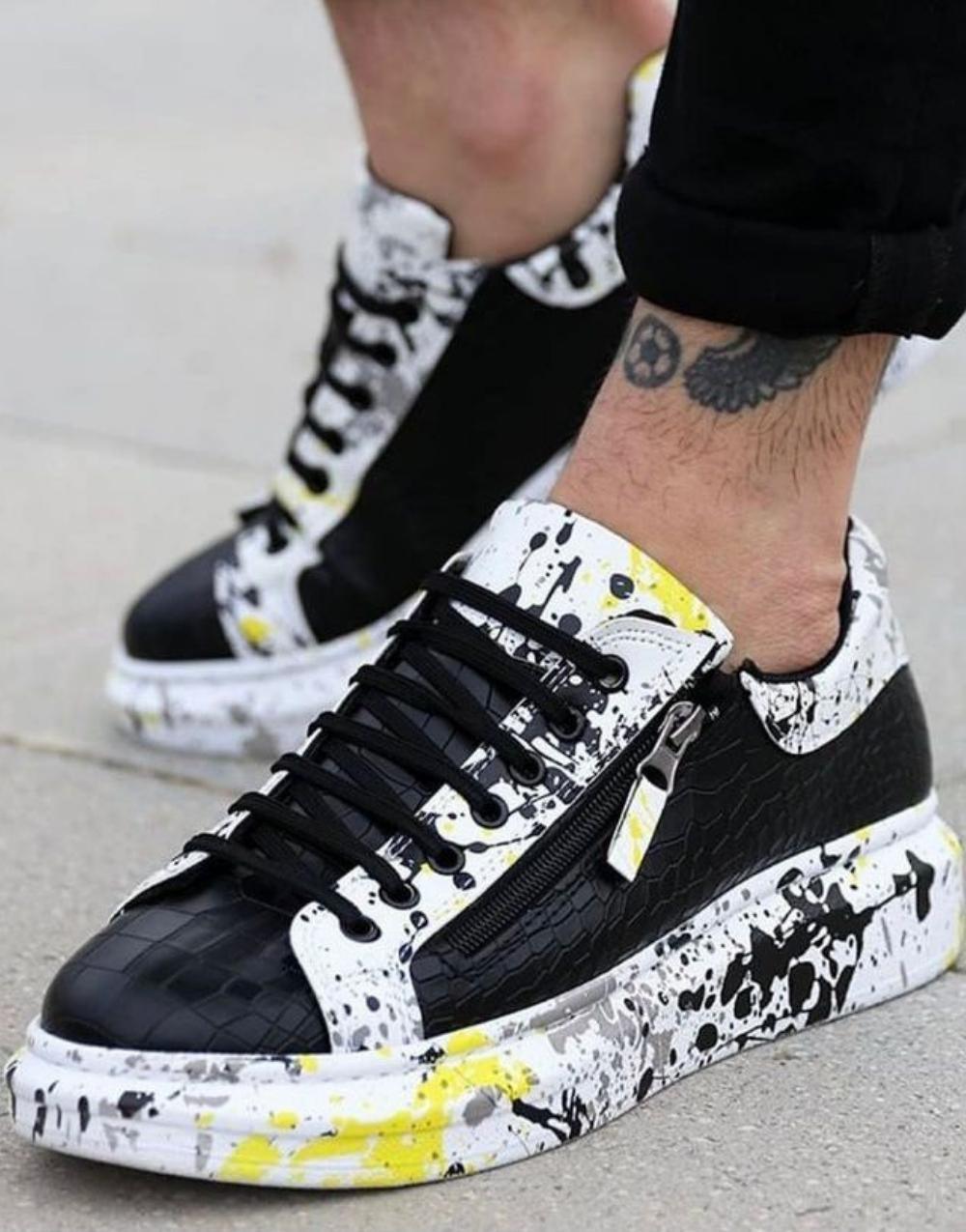 KB02 Crocodile Black Yellow Men's Sneakers Shoes - STREETMODE™