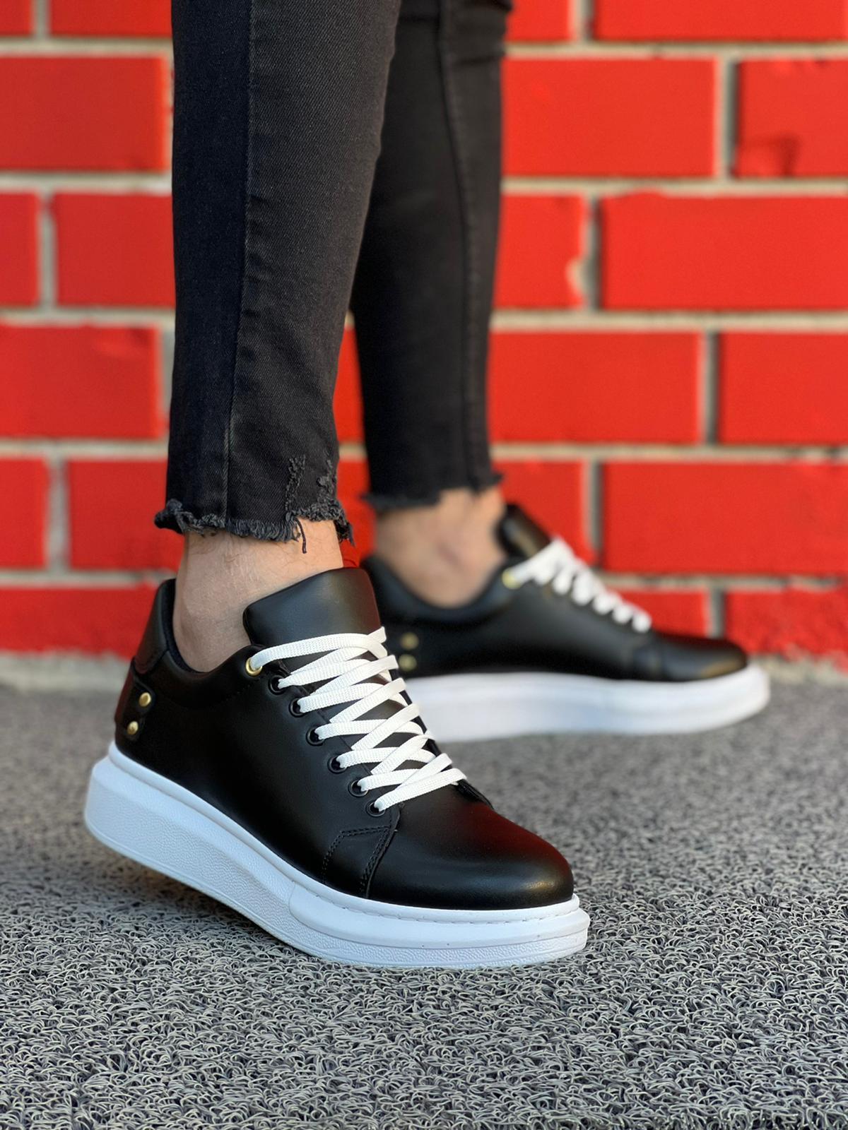 KB047 Black Skin Casual Men's sneakers Shoes - STREETMODE™