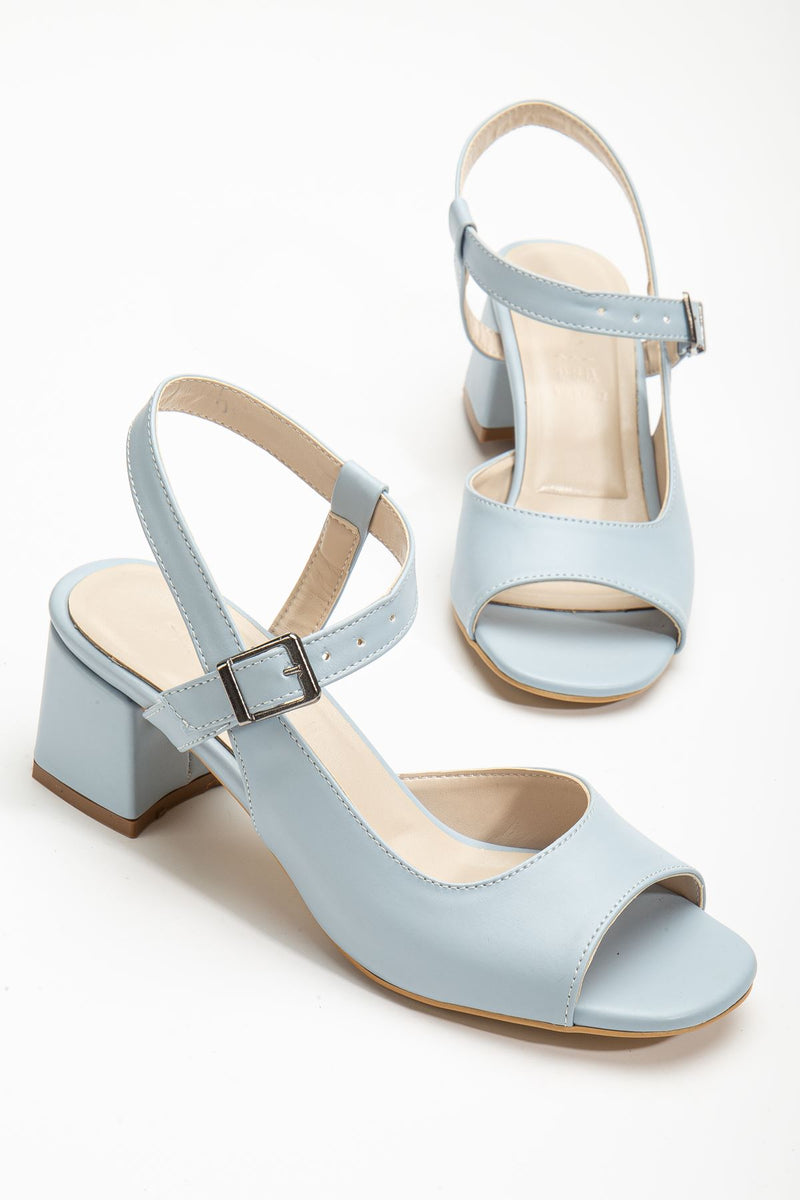 Keri Heeled Baby Blue Skin Blunt Toe Women's Shoes - STREETMODE™