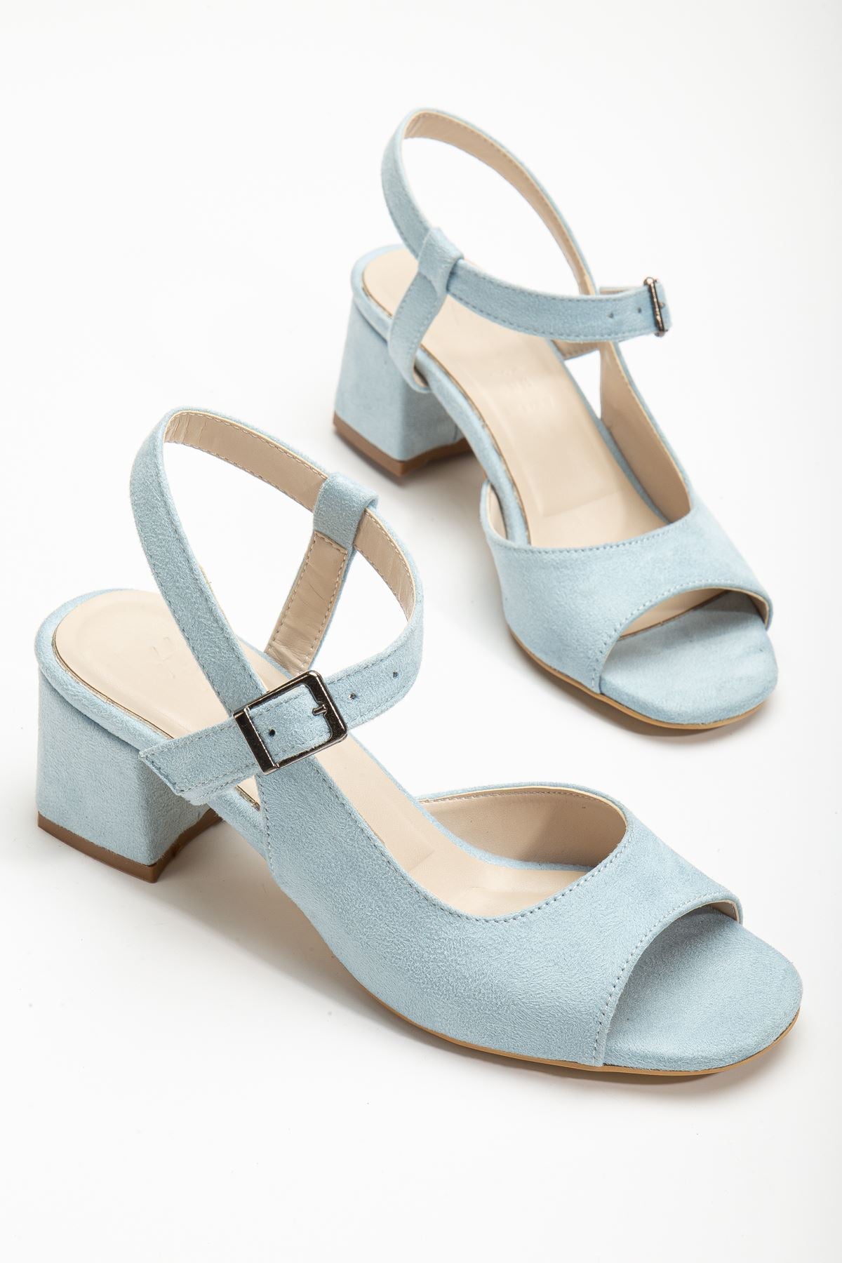 Keri Heeled Baby Blue Suede Blunt Toe Women's Shoes - STREETMODE™