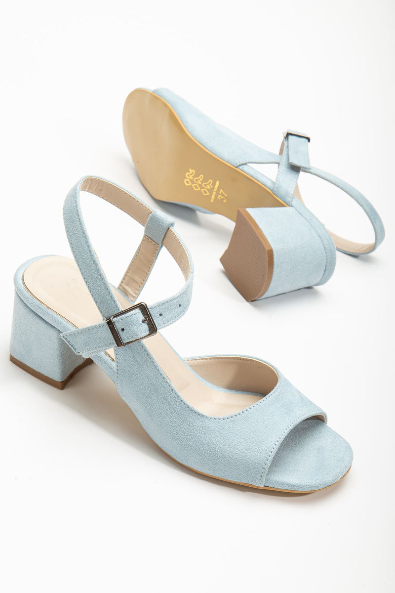 Keri Heeled Baby Blue Suede Blunt Toe Women's Shoes - STREETMODE™