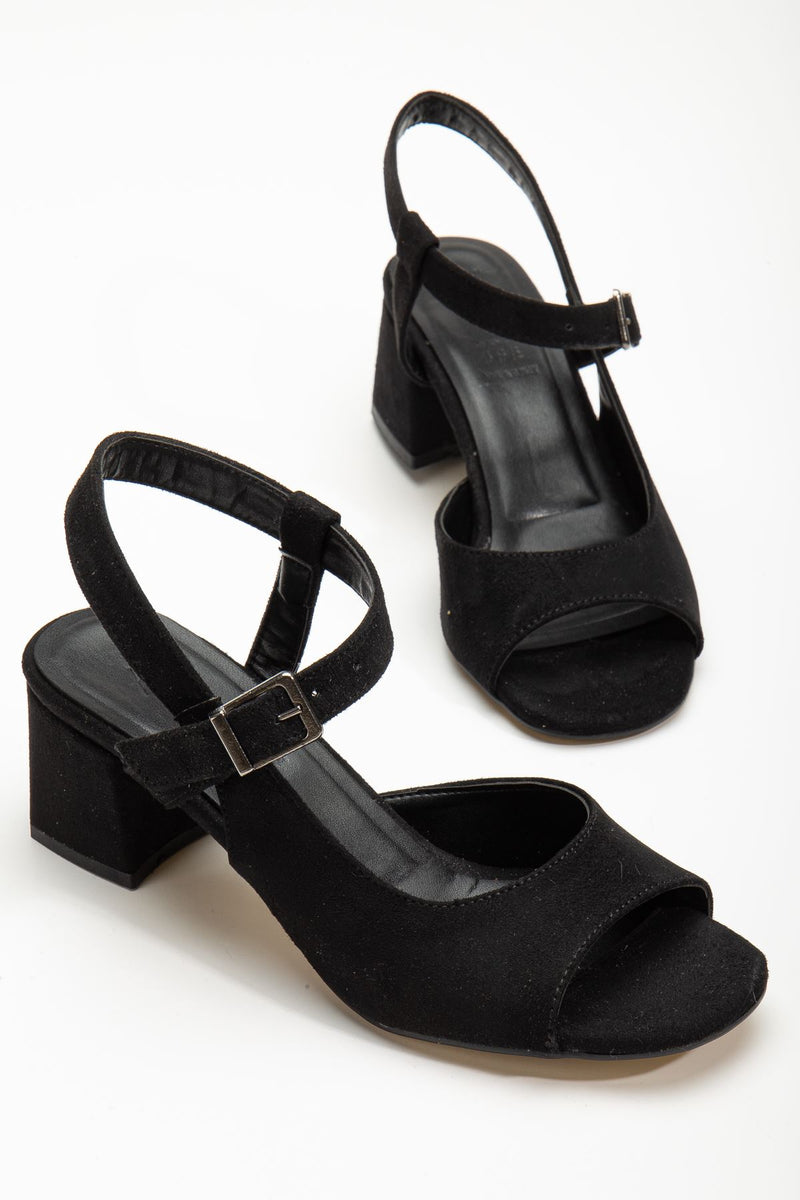 Keri Heeled Black Suede Blunt Toe Women's Shoes - STREETMODE™