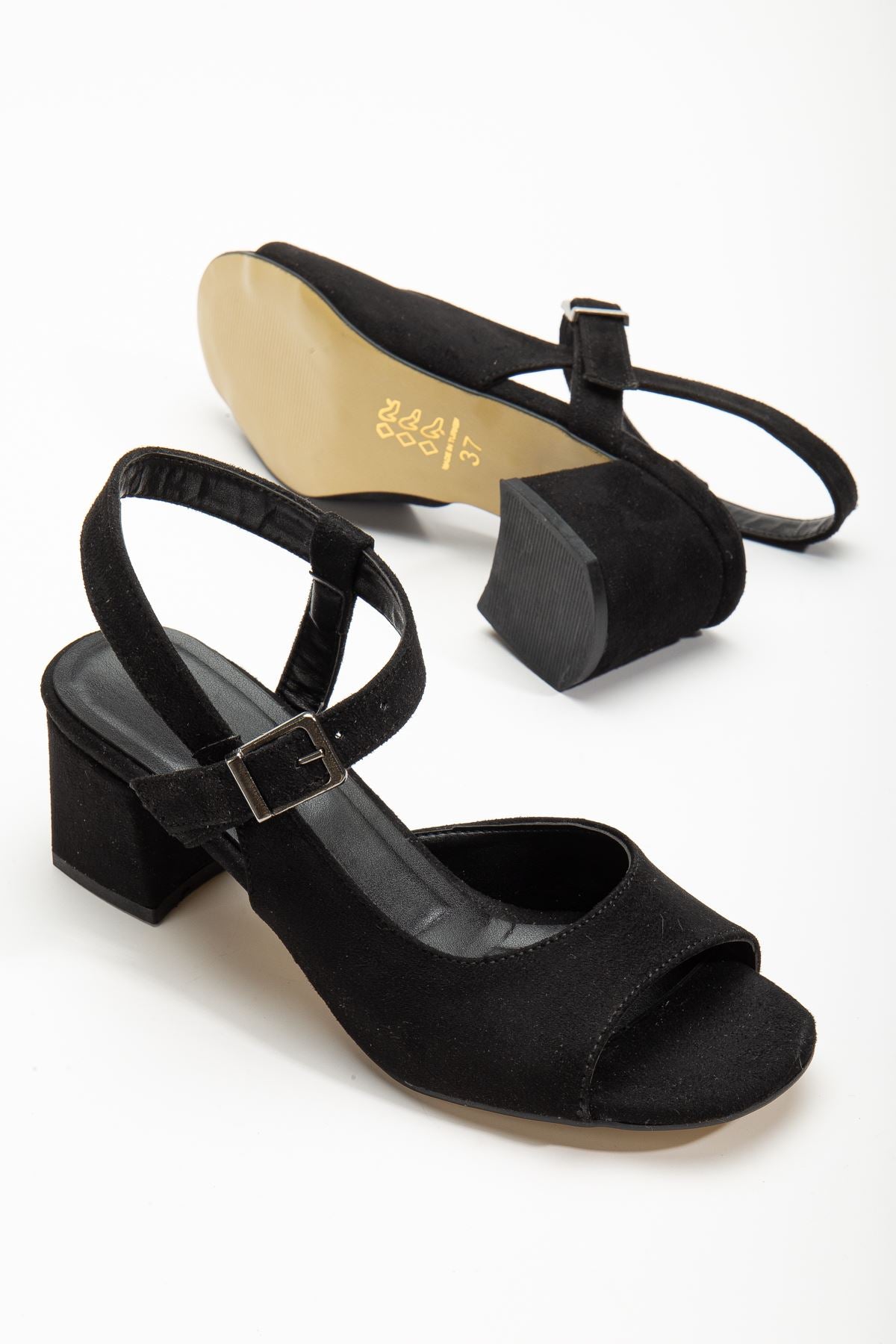 Keri Heeled Black Suede Blunt Toe Women's Shoes - STREETMODE™