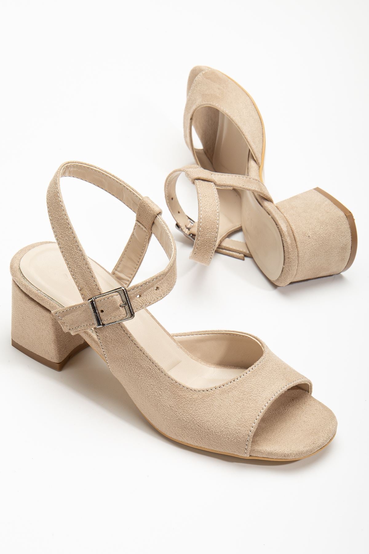 Keri Heeled Cream Suede Blunt Toe Women's Shoes - STREETMODE™