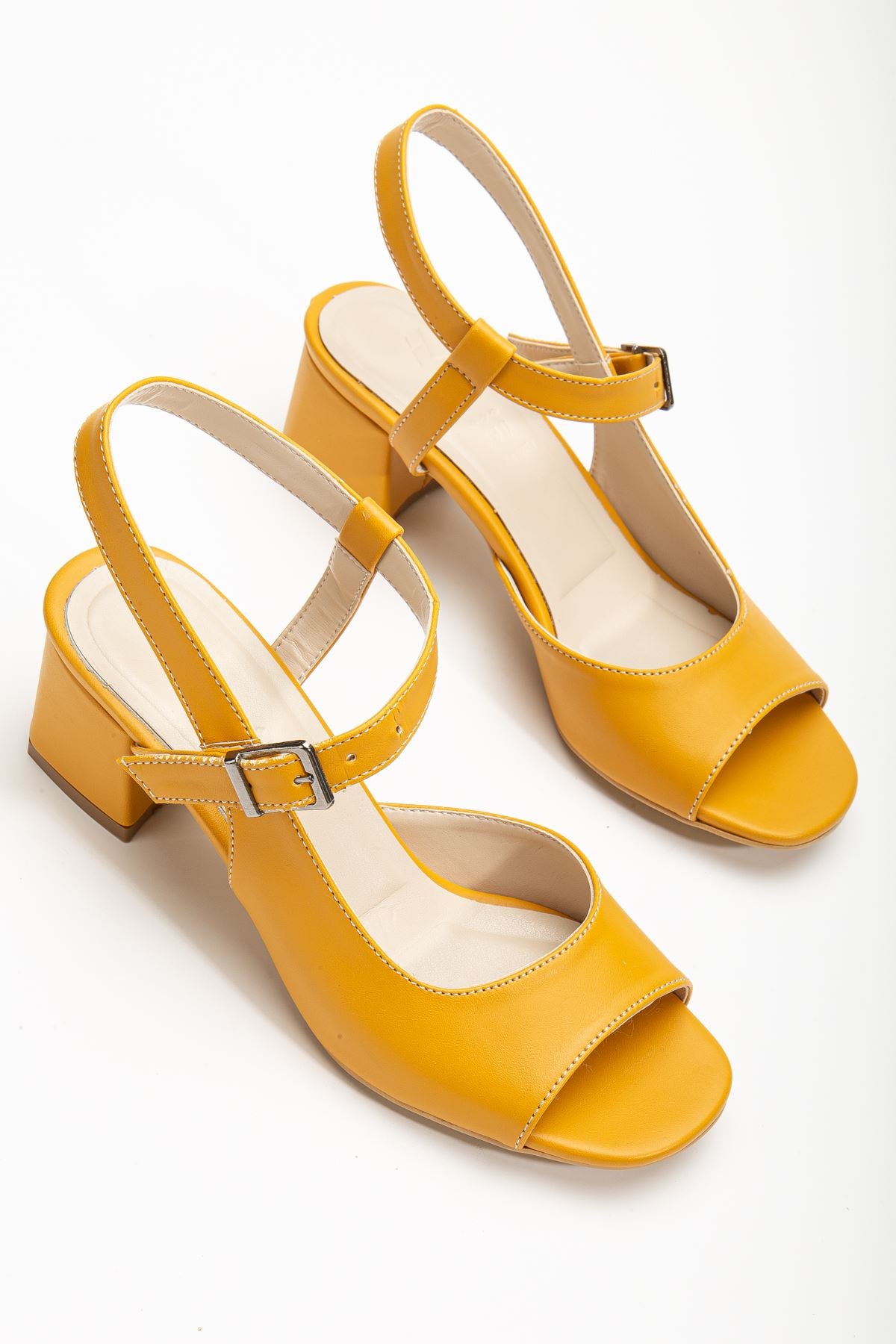 Keri Heeled Mustard Skin Blunt Toe Women's Shoes - STREETMODE™