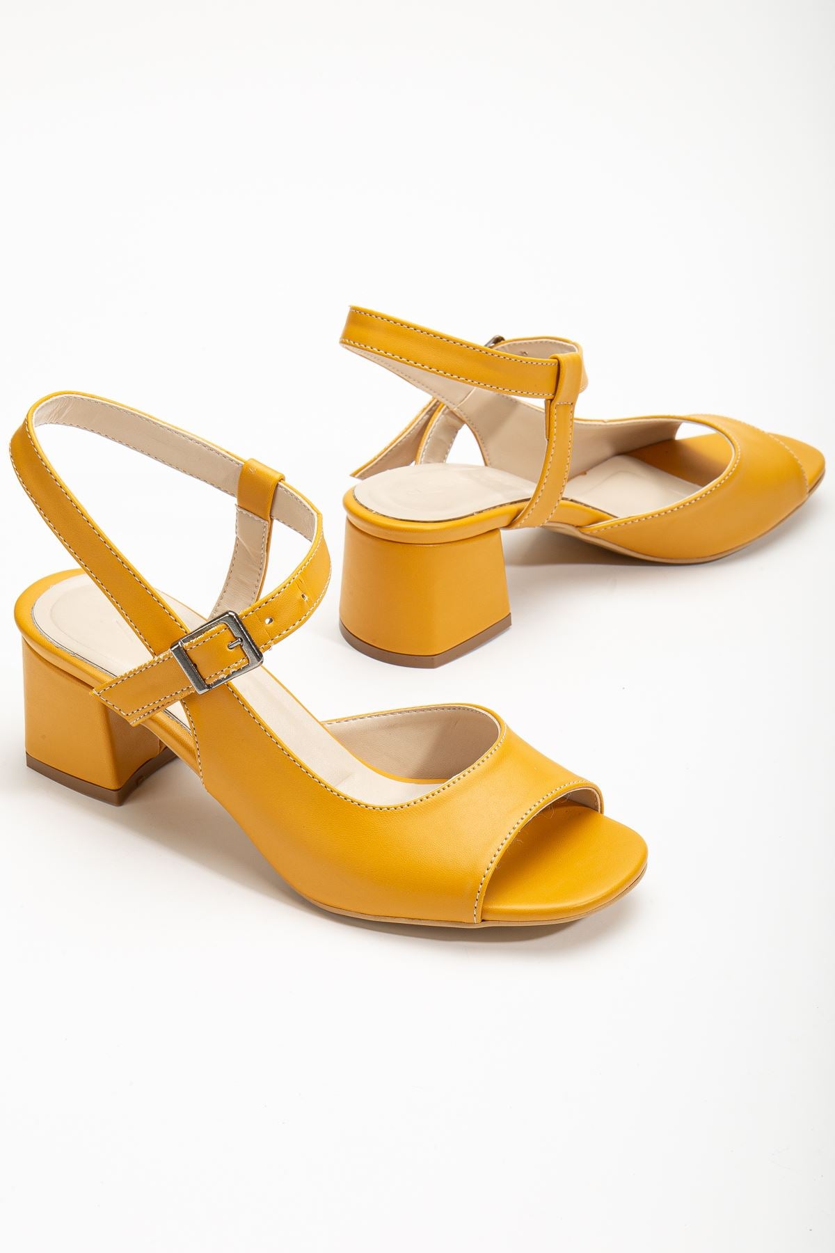 Keri Heeled Mustard Skin Blunt Toe Women's Shoes - STREETMODE™