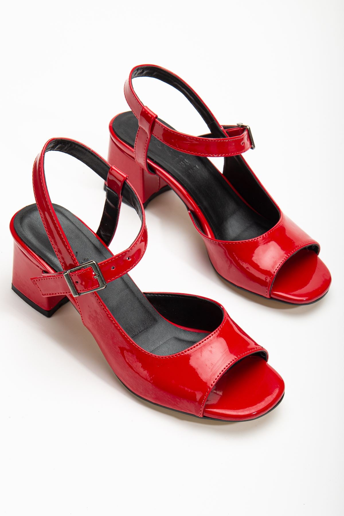 Keri Heeled Red Patent Leather Blunt Toe Women's Shoes - STREETMODE™