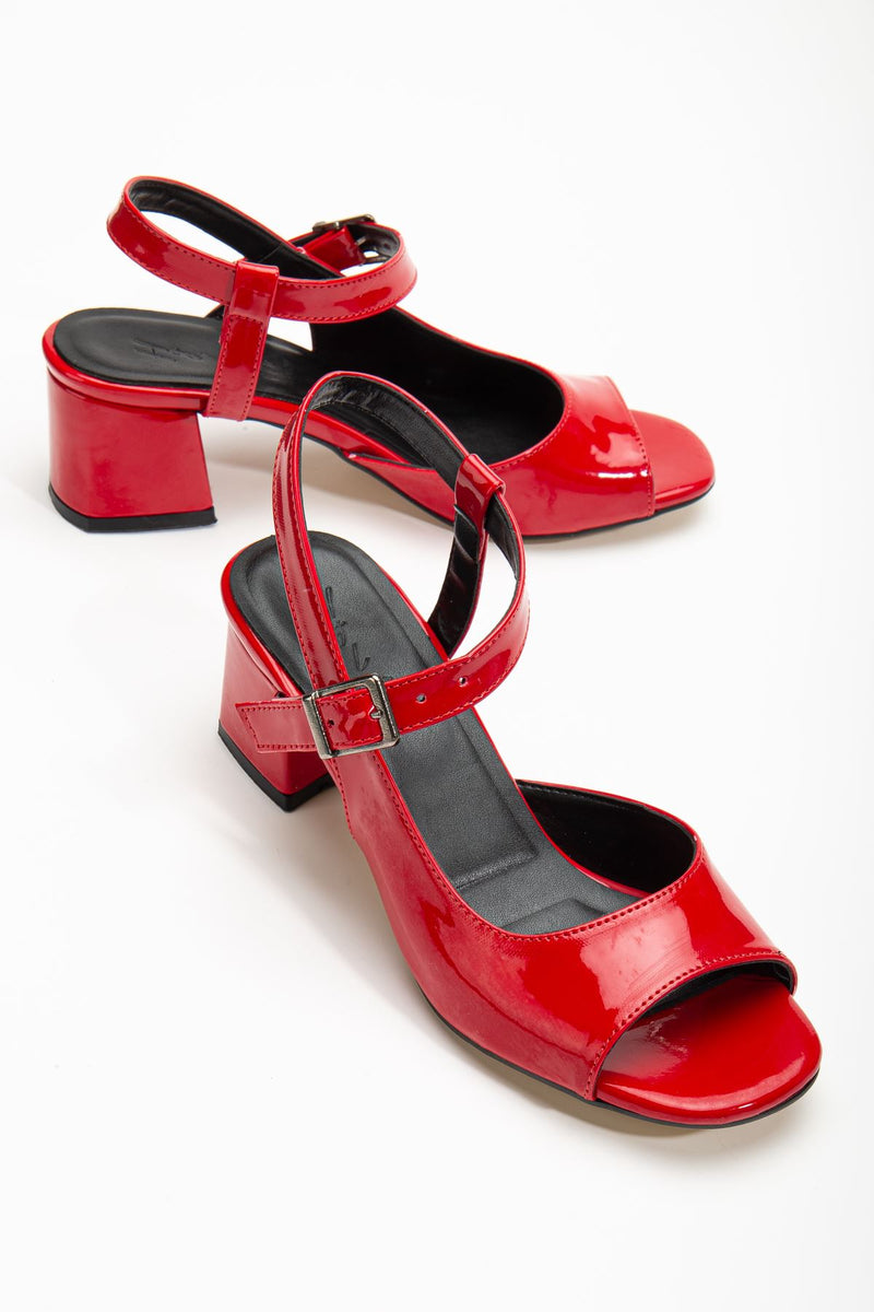 Keri Heeled Red Patent Leather Blunt Toe Women's Shoes - STREETMODE™