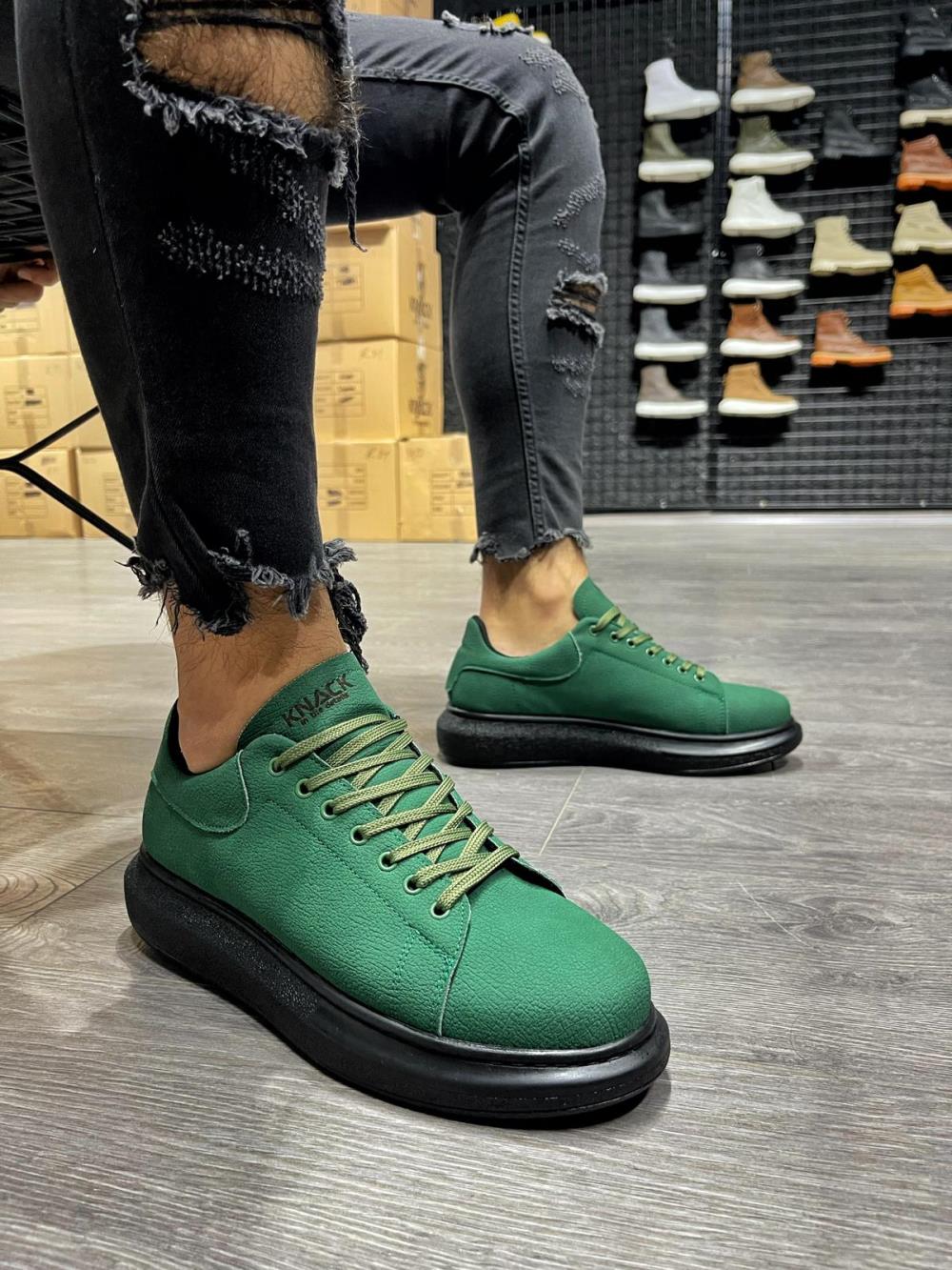 Knack High Sole Casual Shoes 045 Green (Black Sole) - STREETMODE™