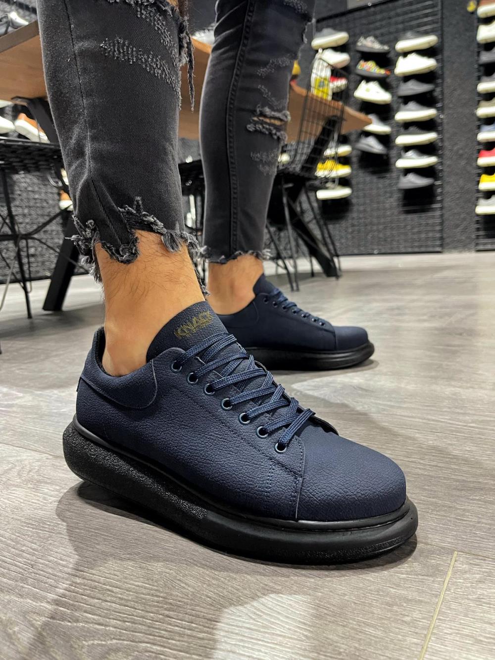 Knack High Sole Casual Shoes 045 Navy Blue (Black Sole) - STREETMODE™