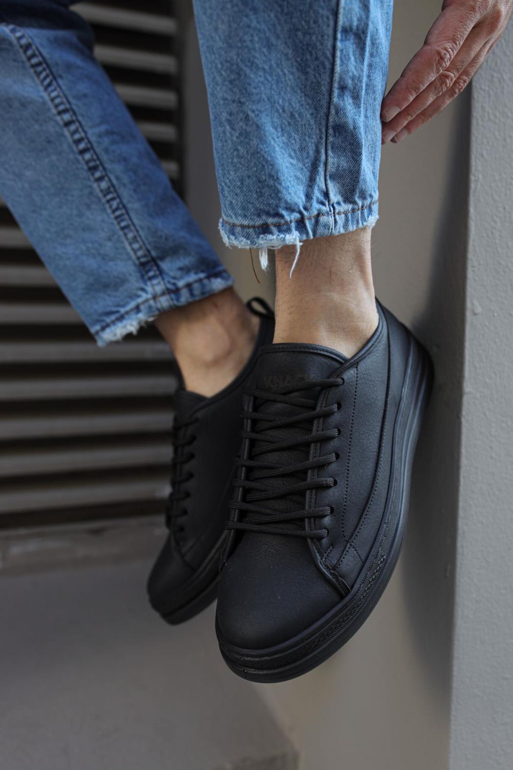 Knack Sneakers Shoes 010 Black (Black Sole) - STREETMODE™