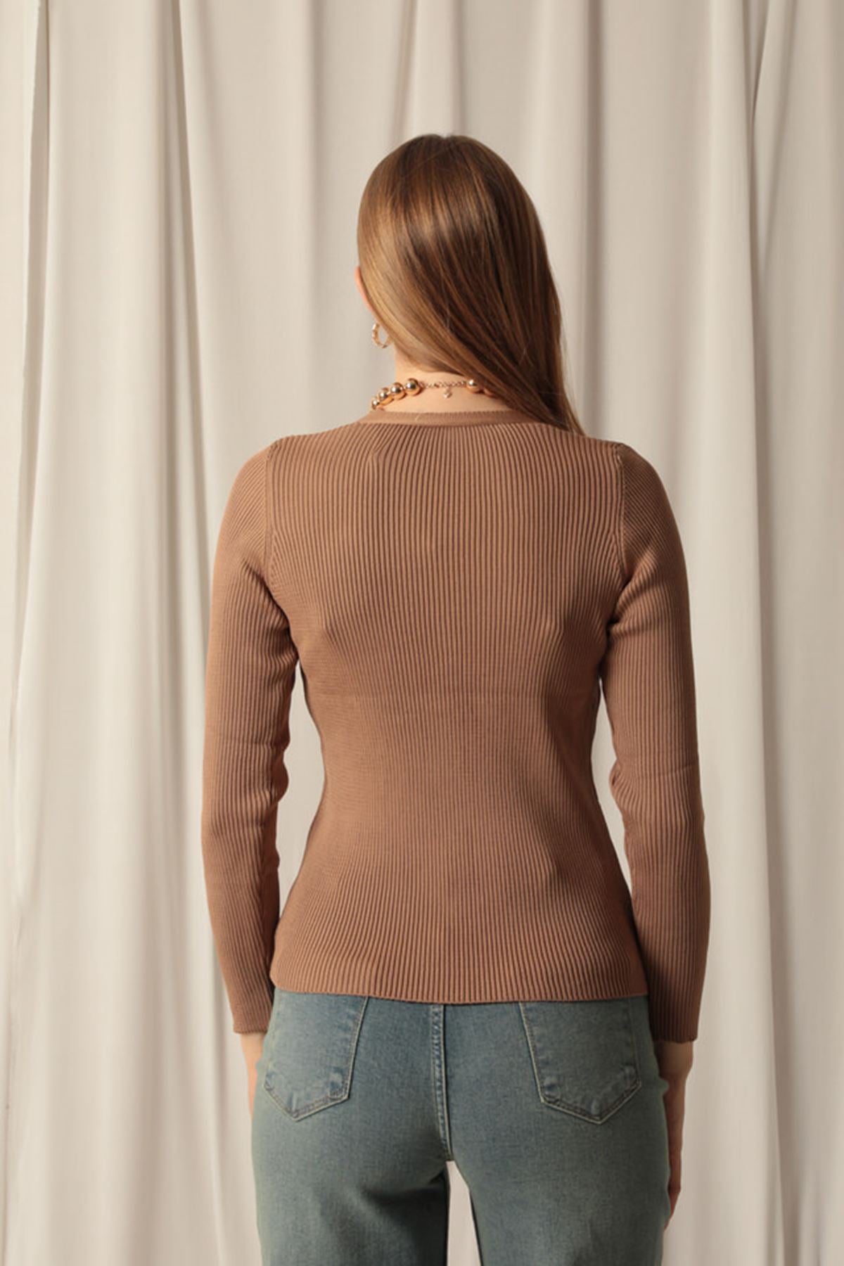 Knitwear Fabric Buttoned Women's Brown Cardigan - STREETMODE™