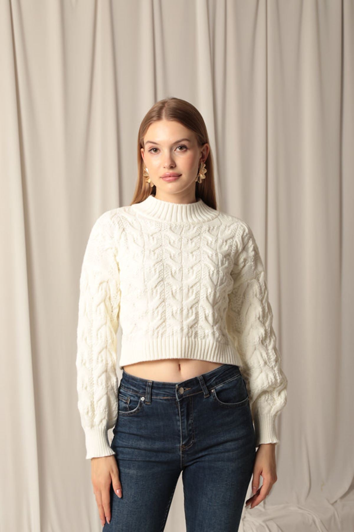 Knitwear Fabric Knit Detailed Women's Ecru Sweater - STREETMODE™