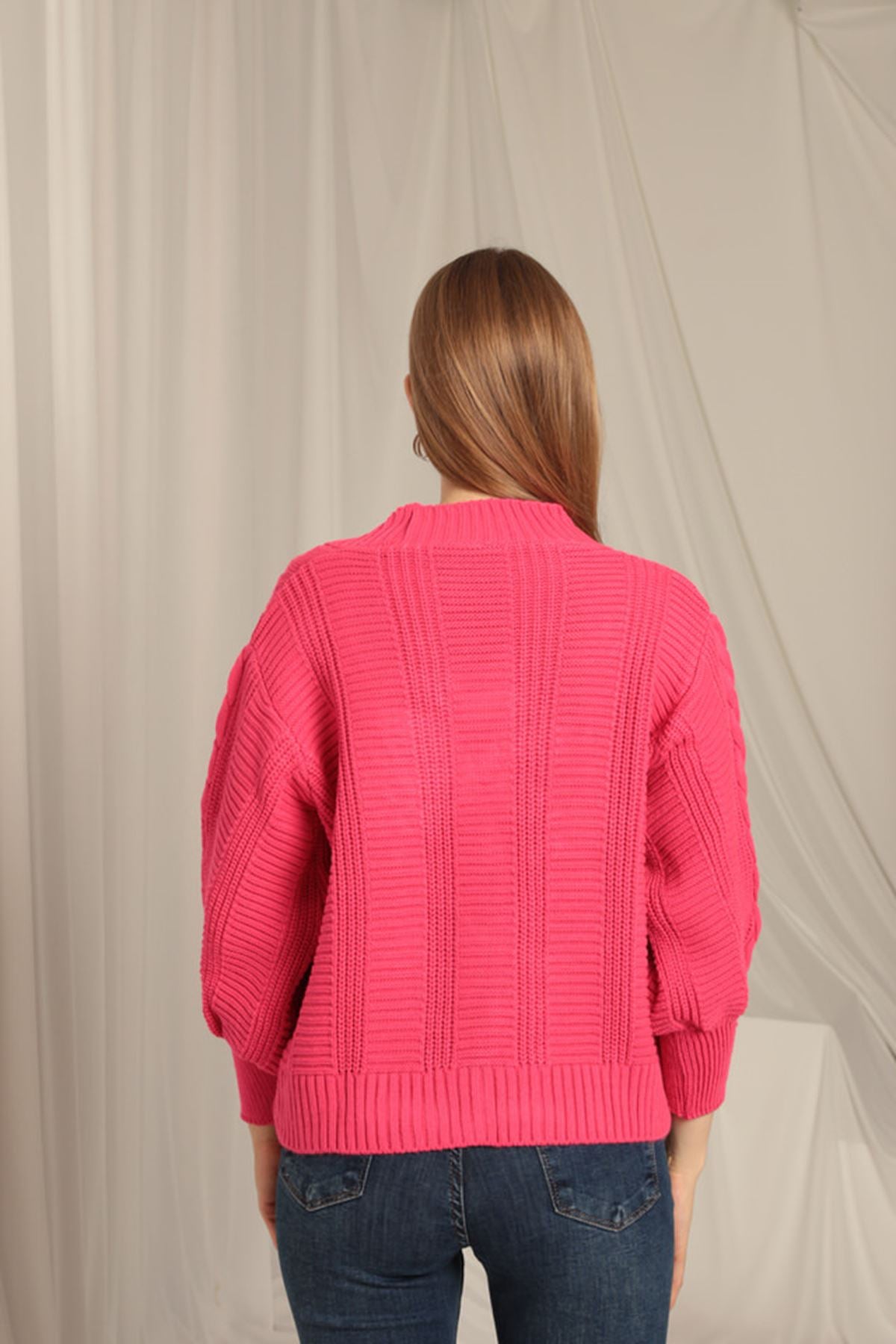 Knitwear Fabric Knit Detailed Women's Fuchsia Cardigan - STREETMODE™