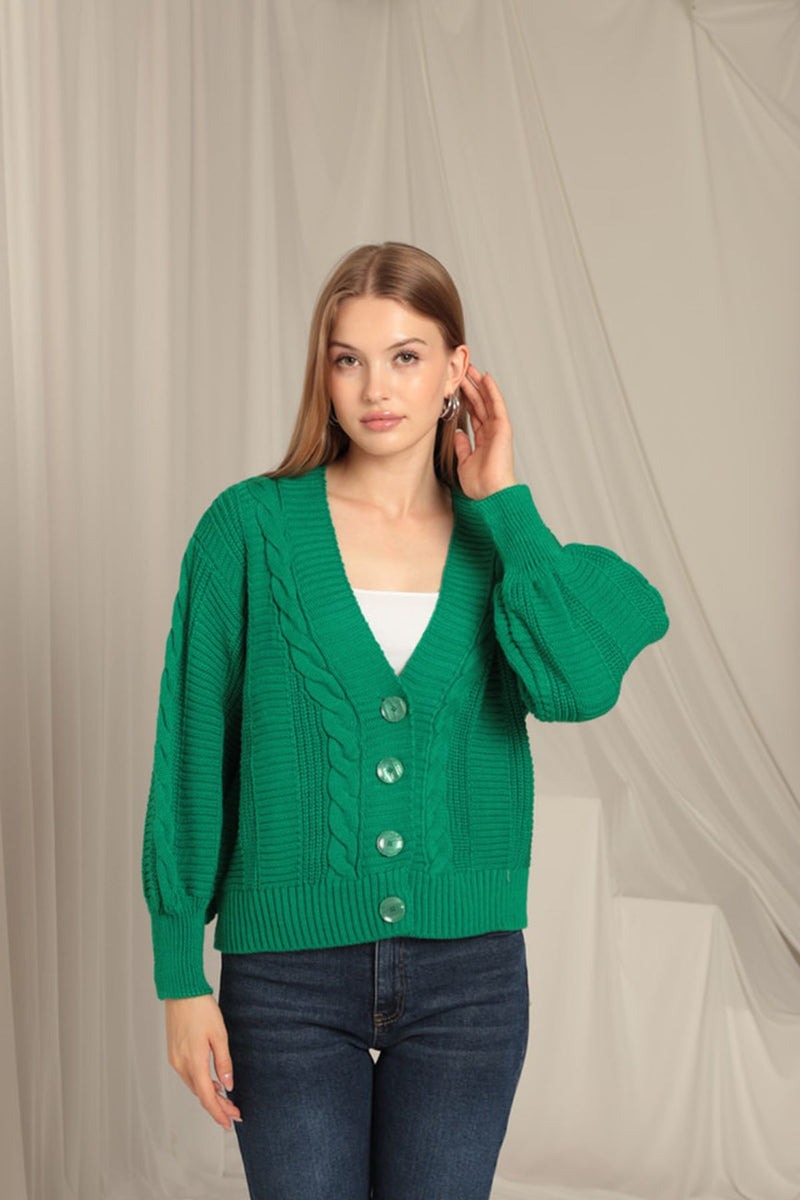 Knitwear Fabric Knit Detailed Women's Green Cardigan - STREETMODE™