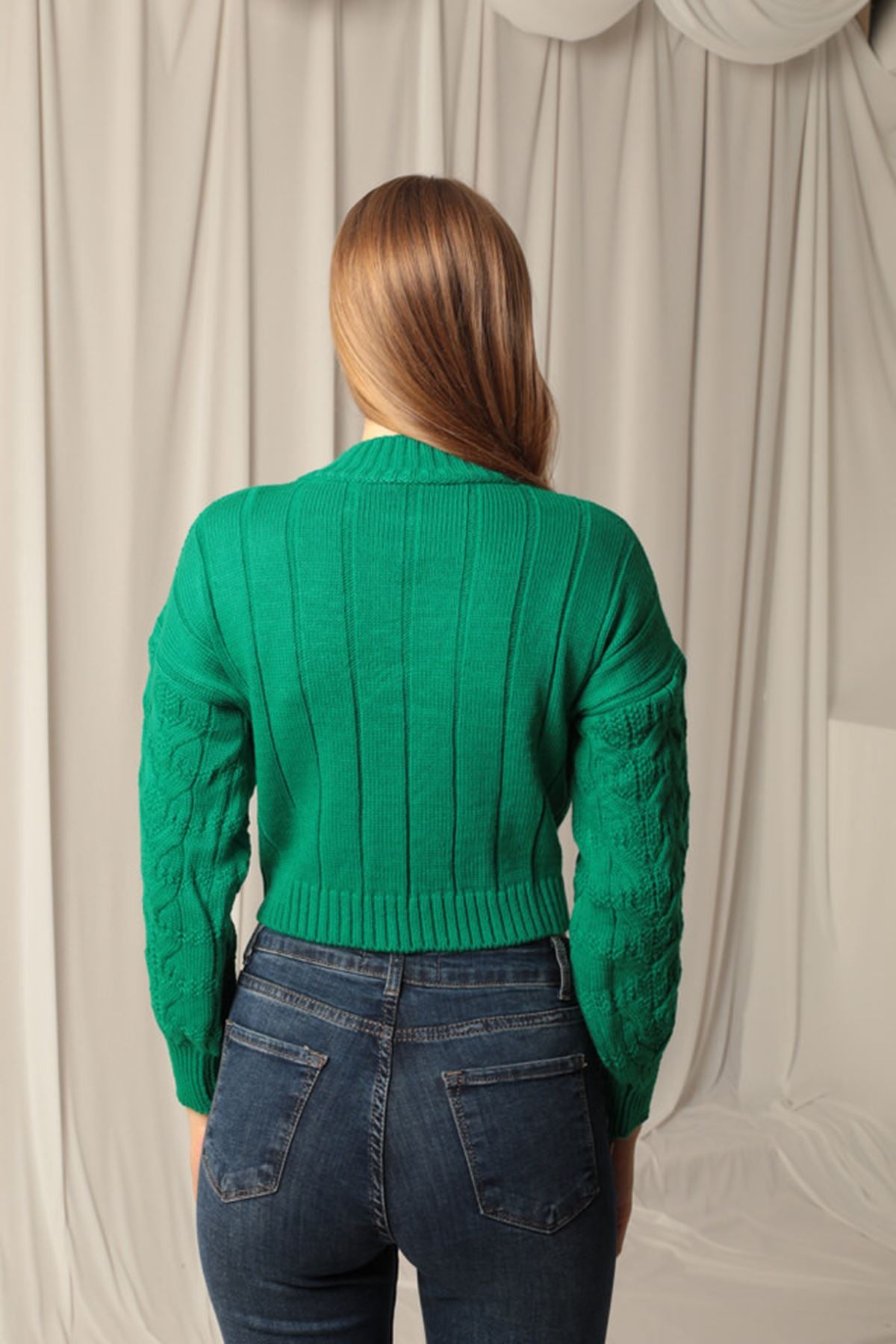 Knitwear Fabric Knit Detailed Women's Green Sweater - STREETMODE™