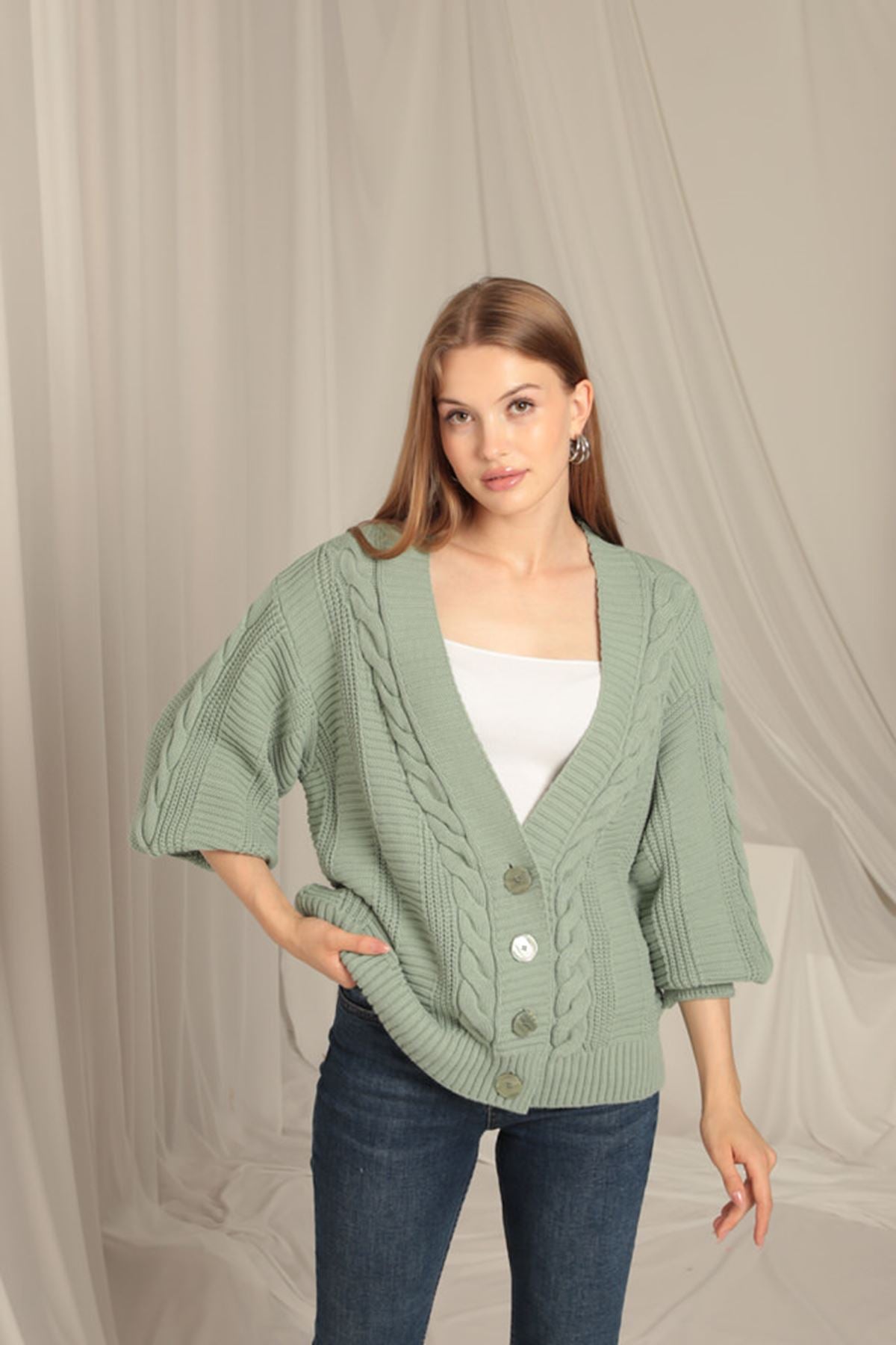 Knitwear Fabric Knit Detailed Women's Mint Cardigan - STREETMODE™