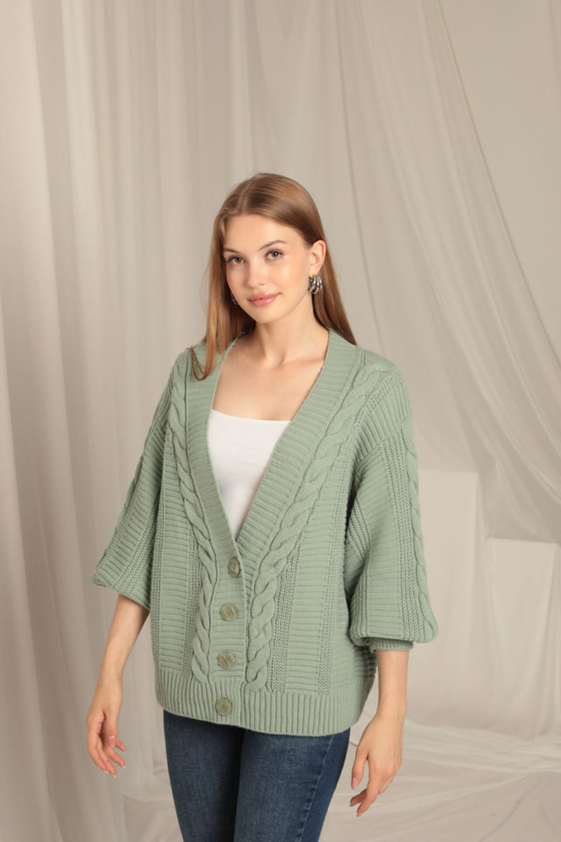 Knitwear Fabric Knit Detailed Women's Mint Cardigan - STREETMODE™