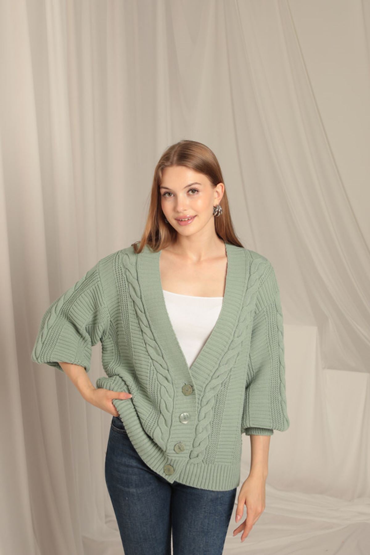 Knitwear Fabric Knit Detailed Women's Mint Cardigan - STREETMODE™