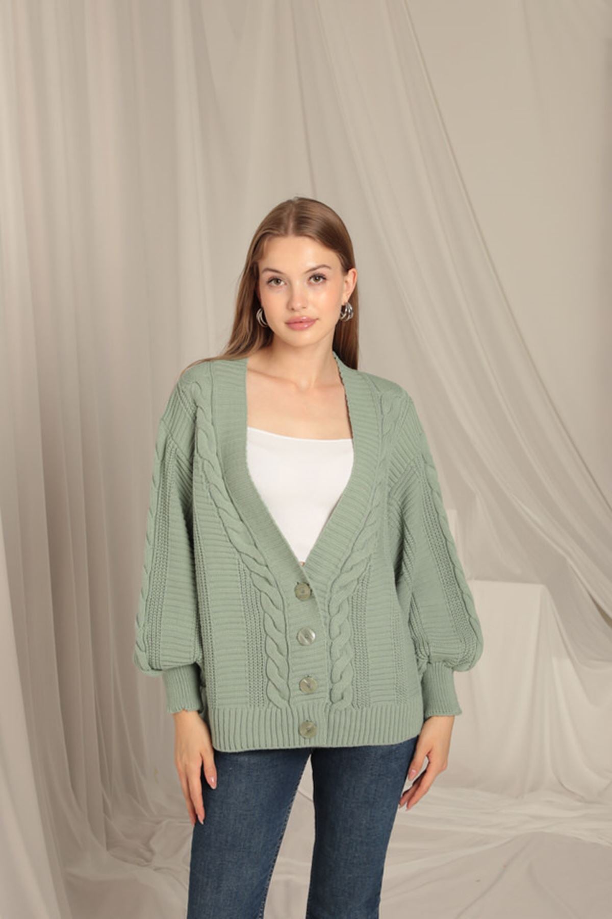 Knitwear Fabric Knit Detailed Women's Mint Cardigan - STREETMODE™