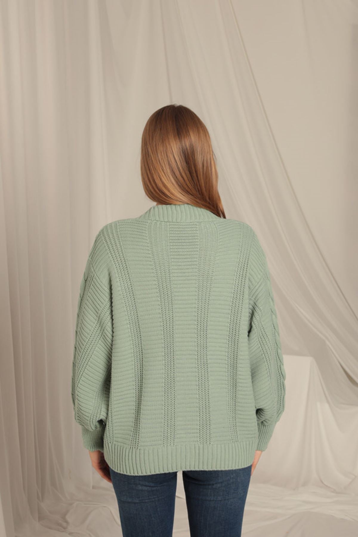 Knitwear Fabric Knit Detailed Women's Mint Cardigan - STREETMODE™