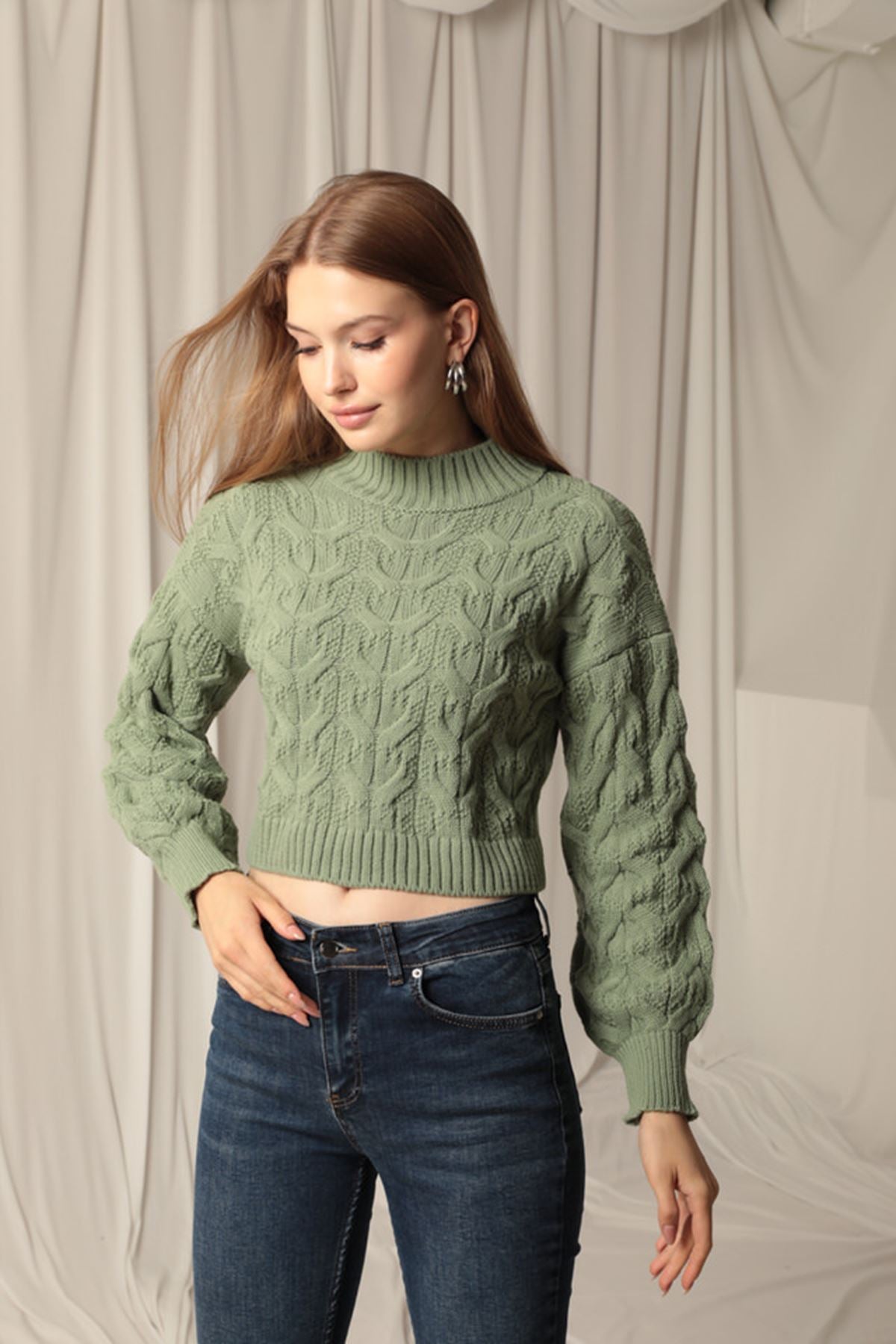 Knitwear Fabric Knit Detailed Women's Mint Sweater - STREETMODE™