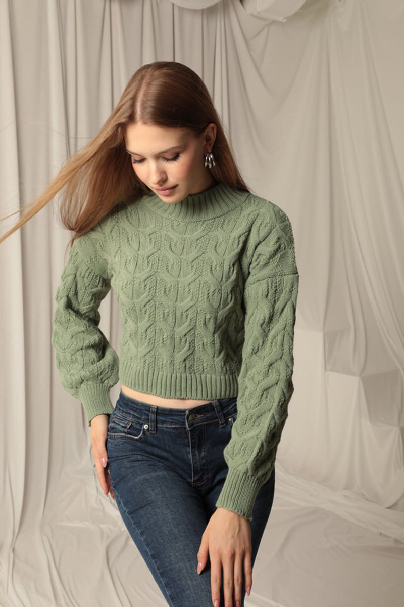 Knitwear Fabric Knit Detailed Women's Mint Sweater - STREETMODE™