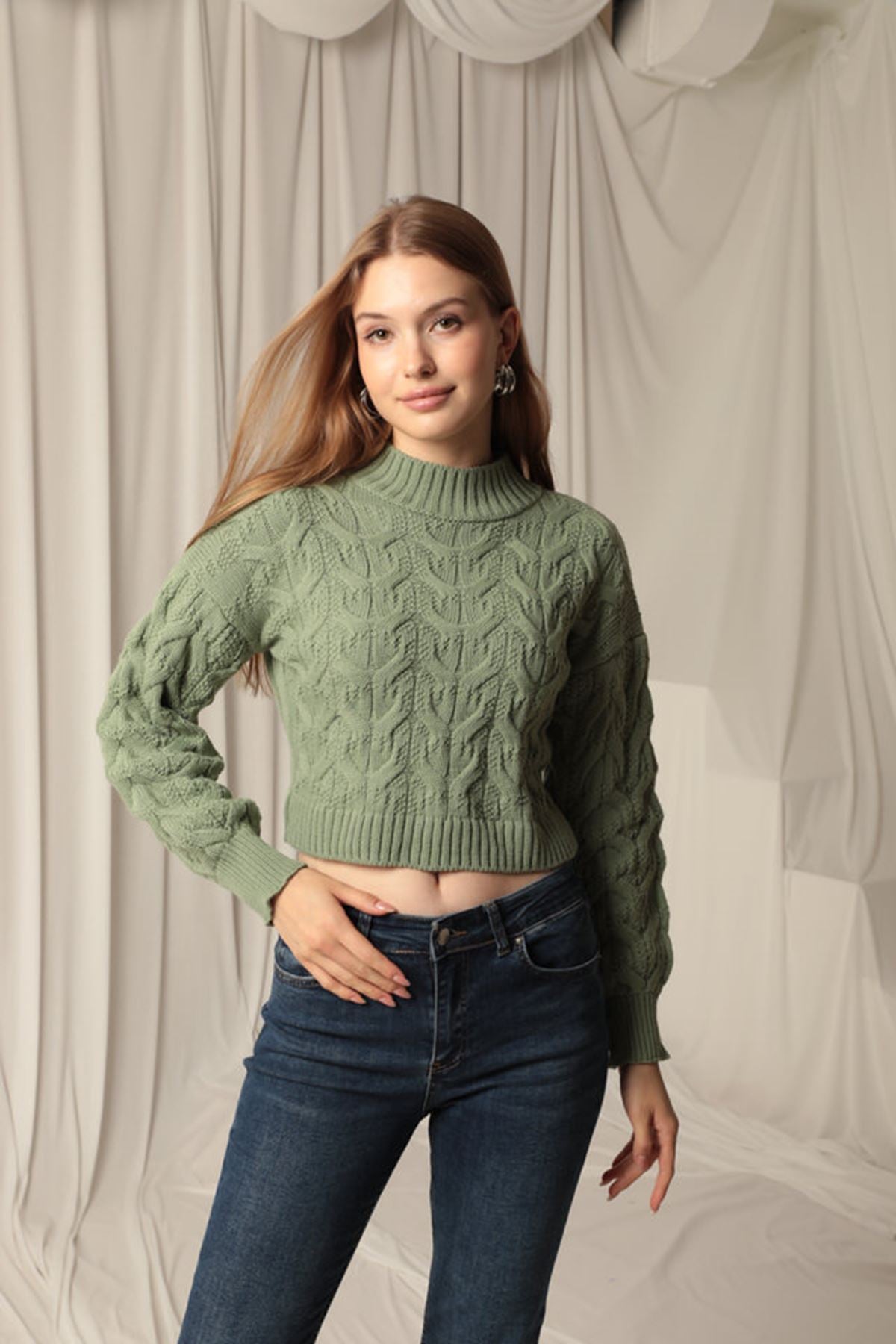 Knitwear Fabric Knit Detailed Women's Mint Sweater - STREETMODE™